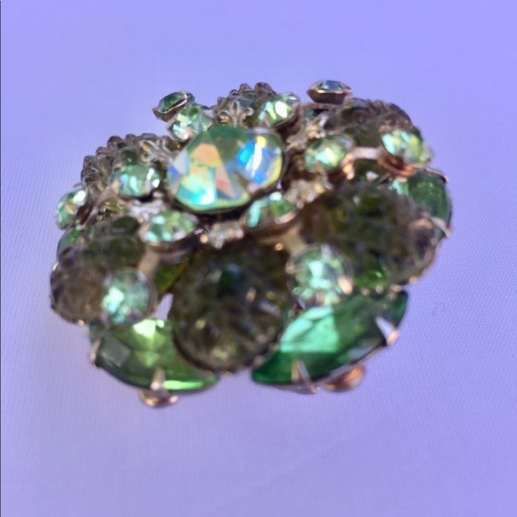 Vintage round textured Stones Green Brooch 1960’s - Picture 2 of 5